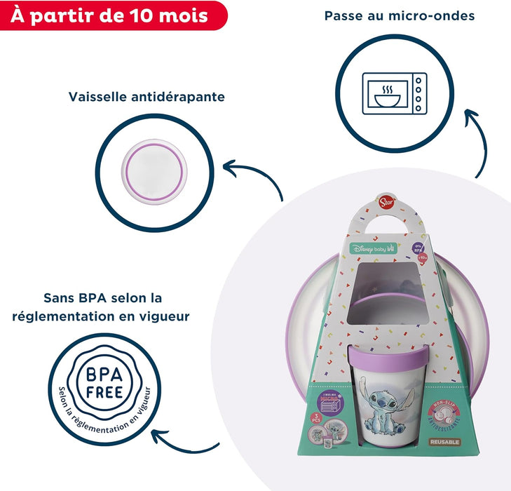 Disney Baby Lilo & Stitch – Komplett-Set Lilo und Stitch – rutschfestes Geschirr – mikrowellengeeignet – perfekt für Kinder – ab 10 Monaten