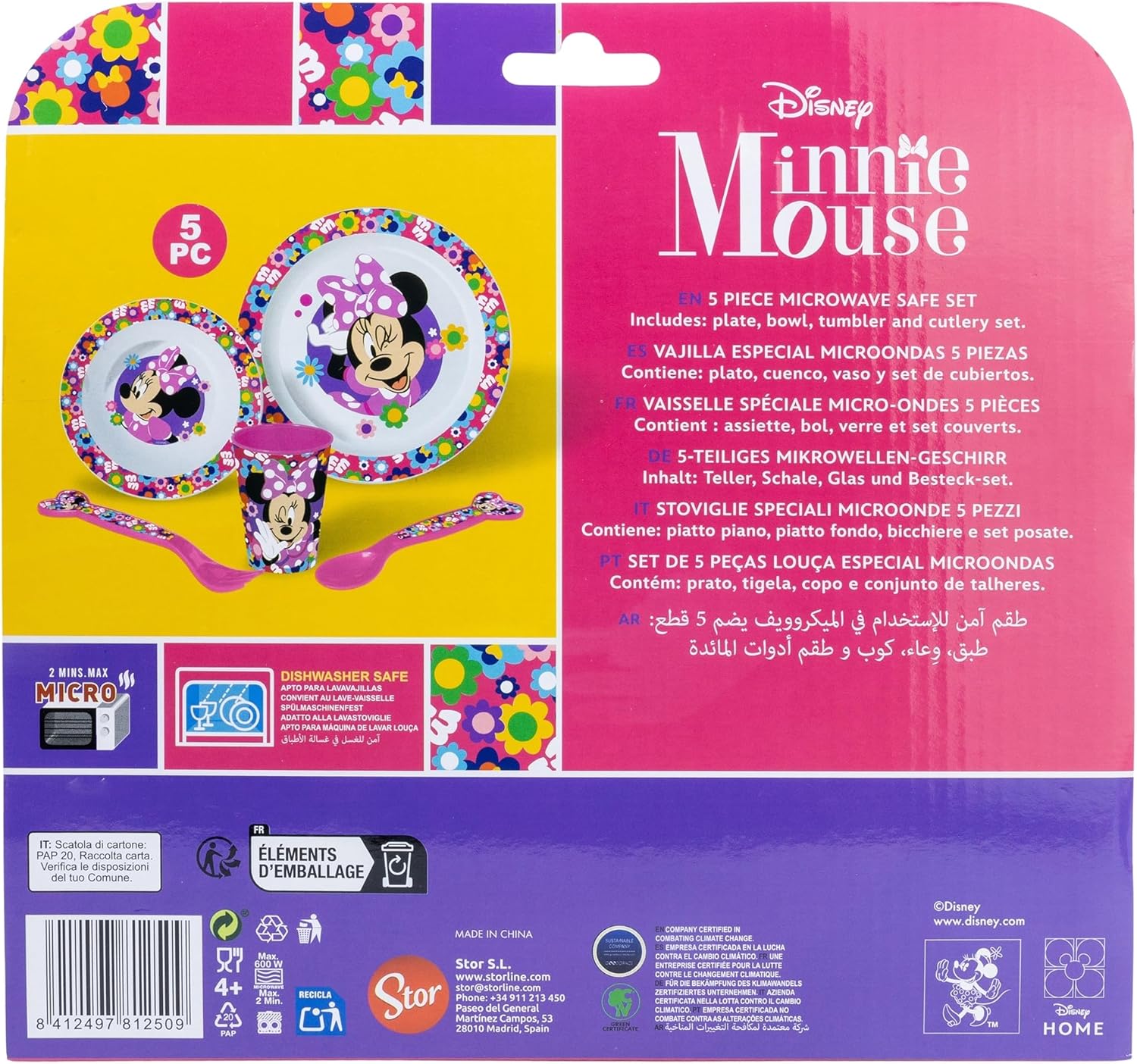 `Disney - Minnie Mouse - 5 Pcs Micro Set ( Plate, Bowl, Tumbler, Cutlery) Minnie Bold Florals`