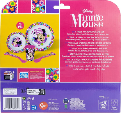 `Disney - Minnie Mouse - 5 Pcs Micro Set ( Plate, Bowl, Tumbler, Cutlery) Minnie Bold Florals`