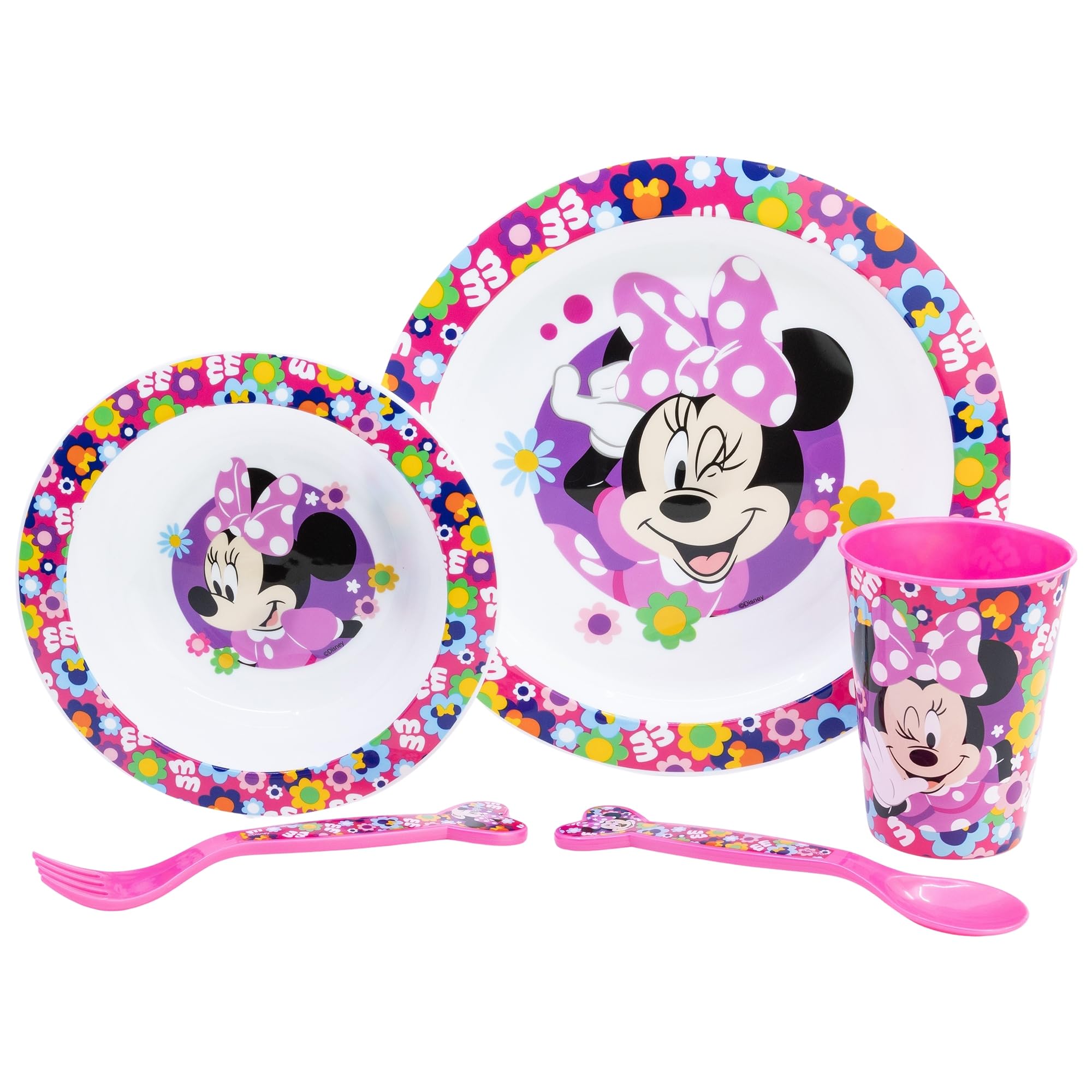`Disney - Minnie Mouse - 5 Pcs Micro Set ( Plate, Bowl, Tumbler, Cutlery) Minnie Bold Florals`