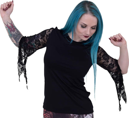 Spiral - Gothic Elegance - Rose Lace Sleeve Top - M
