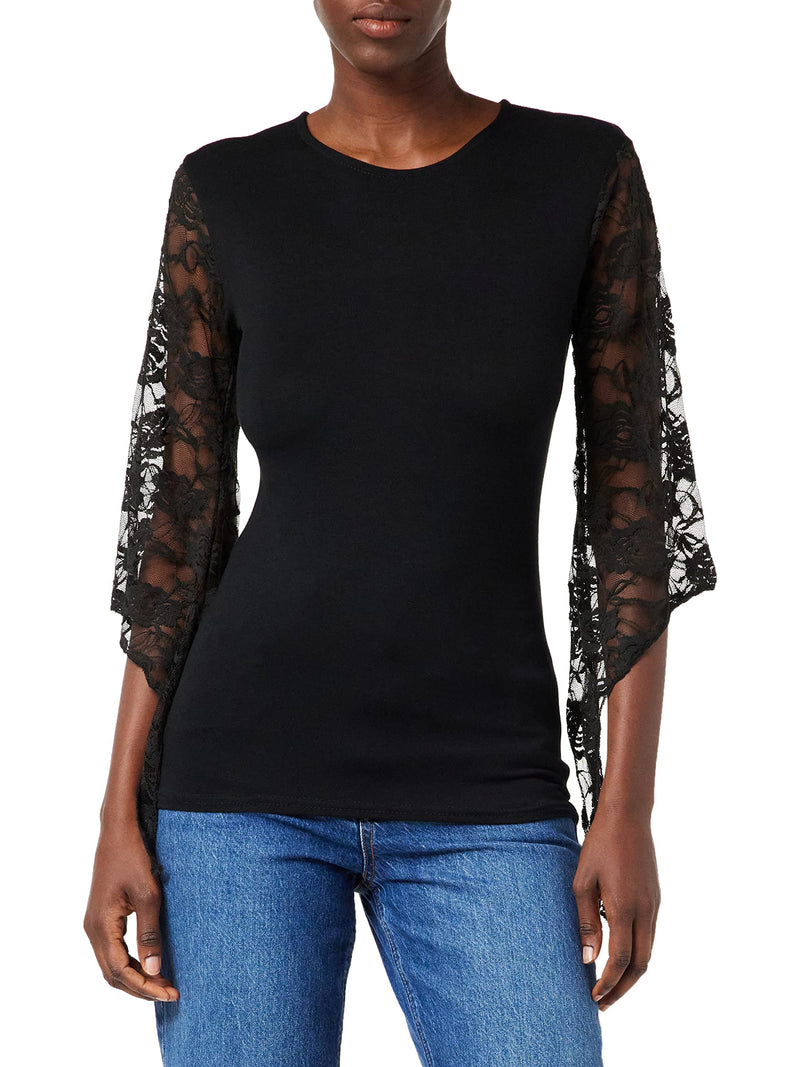 Spiral - Gothic Elegance - Rose Lace Sleeve Top,S
