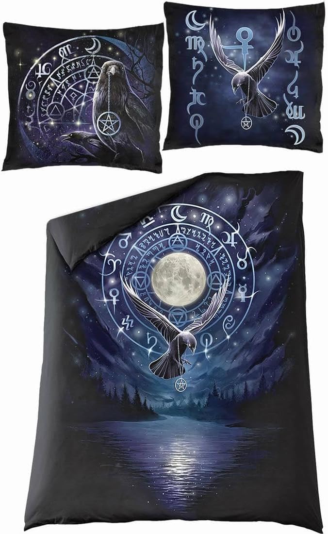 Spiral Bohemian BED LINEN SET, Single Cotton Duvet Cover & Pillowcase, Geometric Pattern, 3 Count, 100% Cotton, Witchcraft Theme