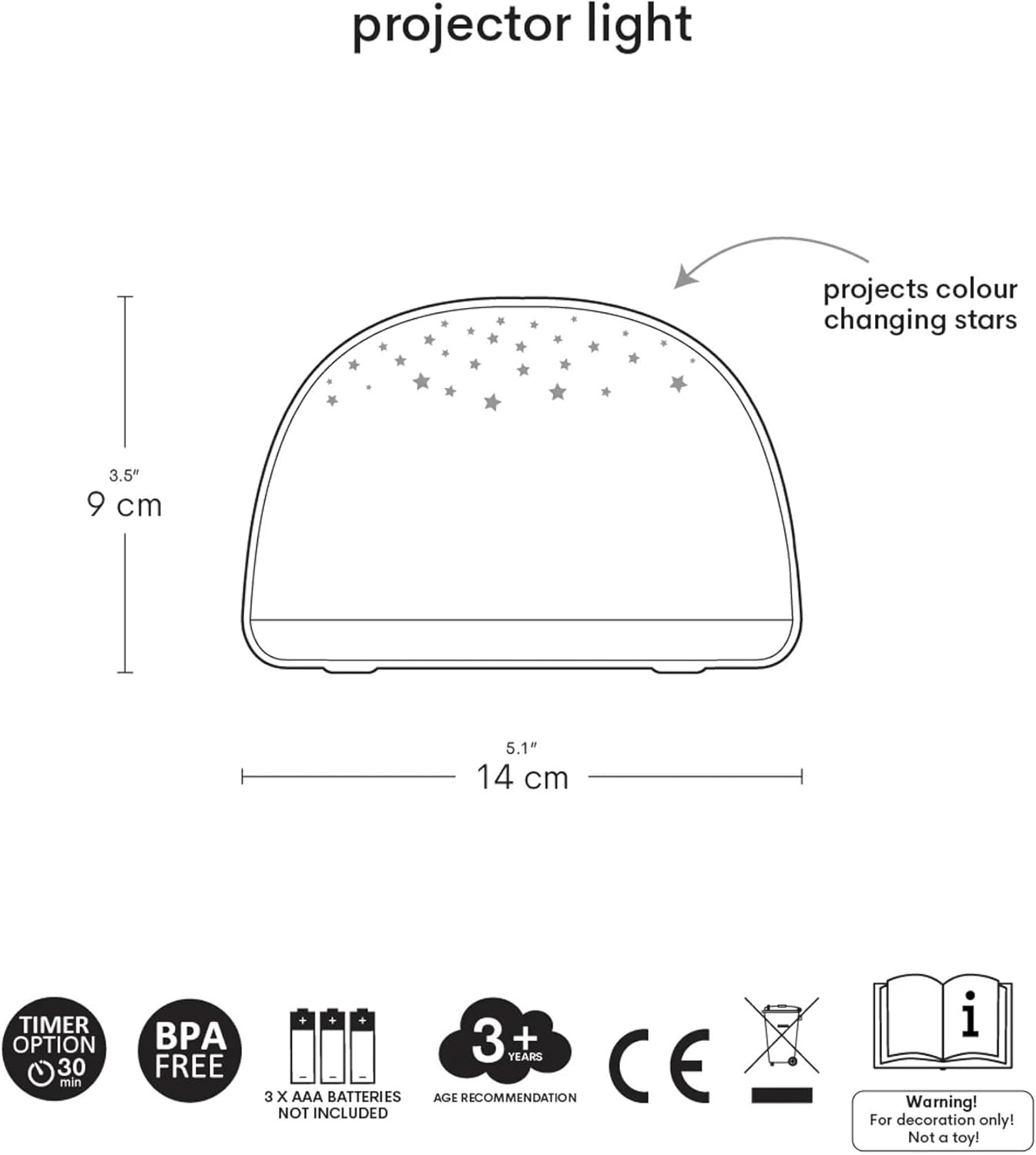 A Little Lovely Company - Projector Light - Space - 13.8 X 8.5 X 13.8 Cm