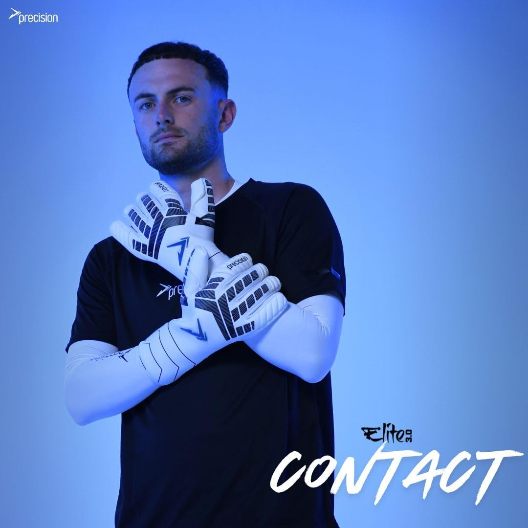 Precision Elite 3.0 Contact Goalkeeper Gloves, 4 mm Black Contact Latex Grip, Super Lite Negative Cut, Strapless or Strapped Fit