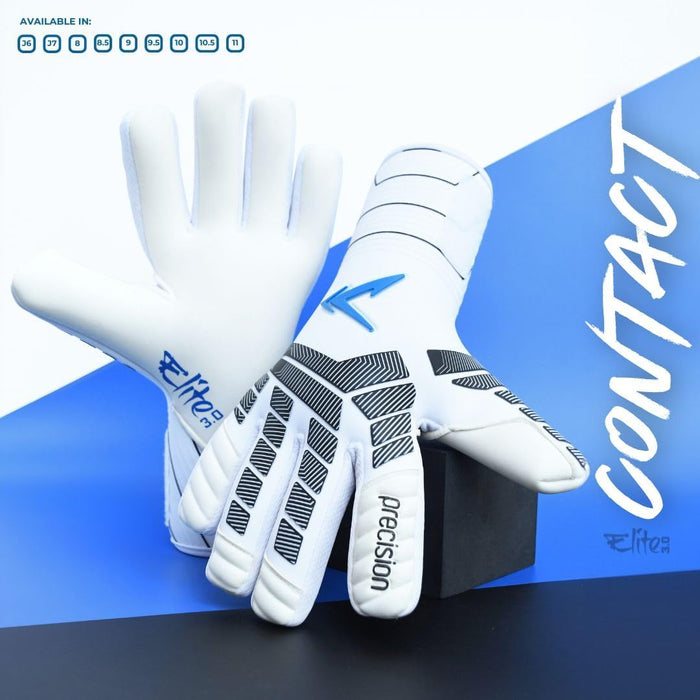 Precision Elite 3.0 Contact Goalkeeper Gloves, 4 mm Black Contact Latex Grip, Super Lite Negative Cut, Strapless or Strapped Fit