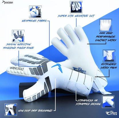 Precision Elite 3.0 Contact Goalkeeper Gloves, 4 mm Black Contact Latex Grip, Super Lite Negative Cut, Strapless or Strapped Fit