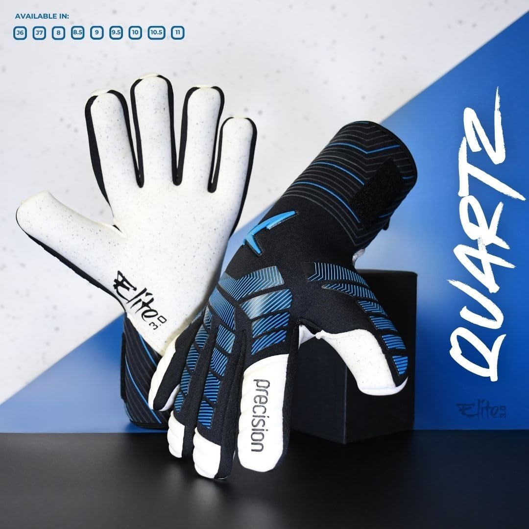 Precision Elite 3.0 Quartz Goalkeeper Gloves, 4 mm Quartz plus Latex Grip, All Weather, Super Lite Negative Cut, Strapless or Strapped Fit