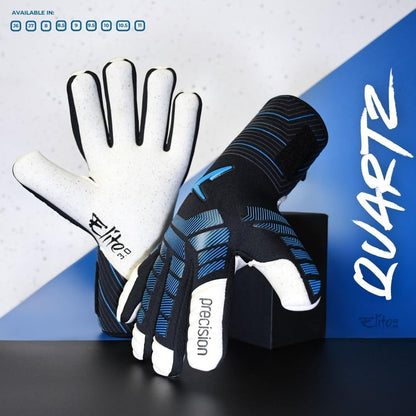 Precision Elite 3.0 Quartz Goalkeeper Gloves, 4 mm Quartz plus Latex Grip, All Weather, Super Lite Negative Cut, Strapless or Strapped Fit