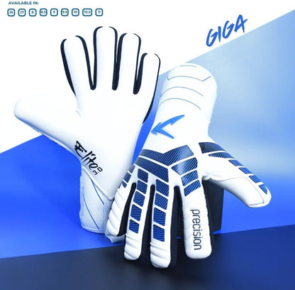 Precision Elite 3.0 Giga Goalkeeper Gloves, 4 mm Giga Latex Grip, Super Lite Negative Cut, All Weather Strapless or Strapped Fit
