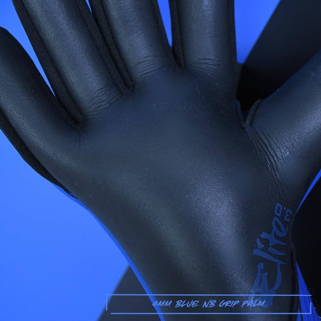 Precision Elite 3.0 Grip Goalkeeper Gloves, 4 mm Blue NB Grip Latex Palm, Super Lite Negative Cut, All Weather Strapless or Strapped Fit