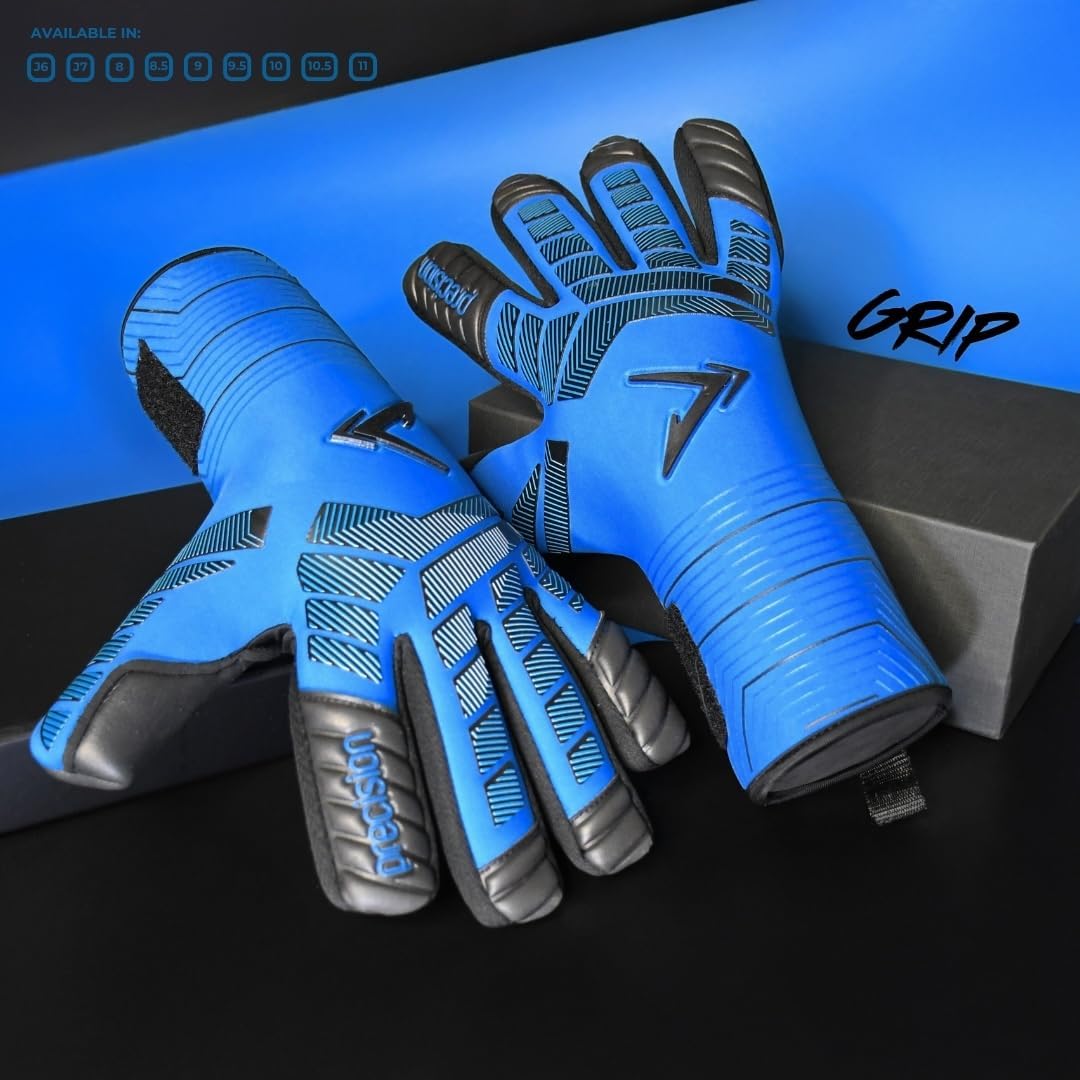 Precision Elite 3.0 Grip Goalkeeper Gloves, 4 mm Blue NB Grip Latex Palm, Super Lite Negative Cut, All Weather Strapless or Strapped Fit