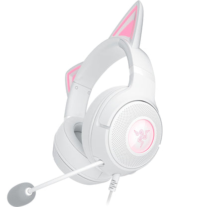 Razer Kraken Kitty V2 - Wired RGB Headset with Kitty Ears for gaming and streaming (325 g, TriForce 40 mm Drivers, HyperClear Cardioid Mic, Surround Sound) White