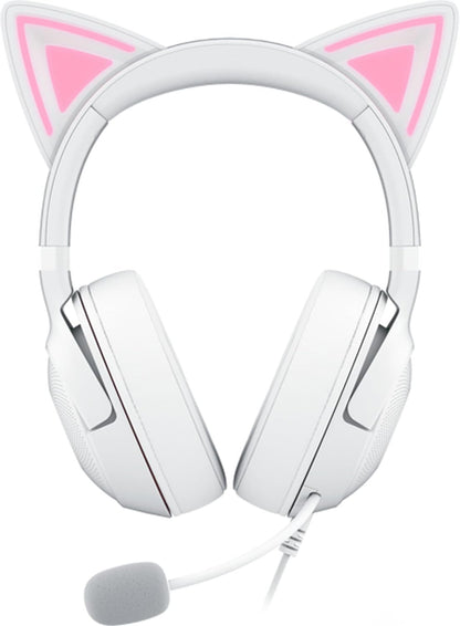 Razer Kraken Kitty V2 - Wired RGB Headset with Kitty Ears for gaming and streaming (325 g, TriForce 40 mm Drivers, HyperClear Cardioid Mic, Surround Sound) White