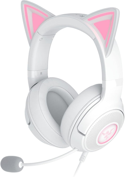 Razer Kraken Kitty V2 - Wired RGB Headset with Kitty Ears for gaming and streaming (325 g, TriForce 40 mm Drivers, HyperClear Cardioid Mic, Surround Sound) White