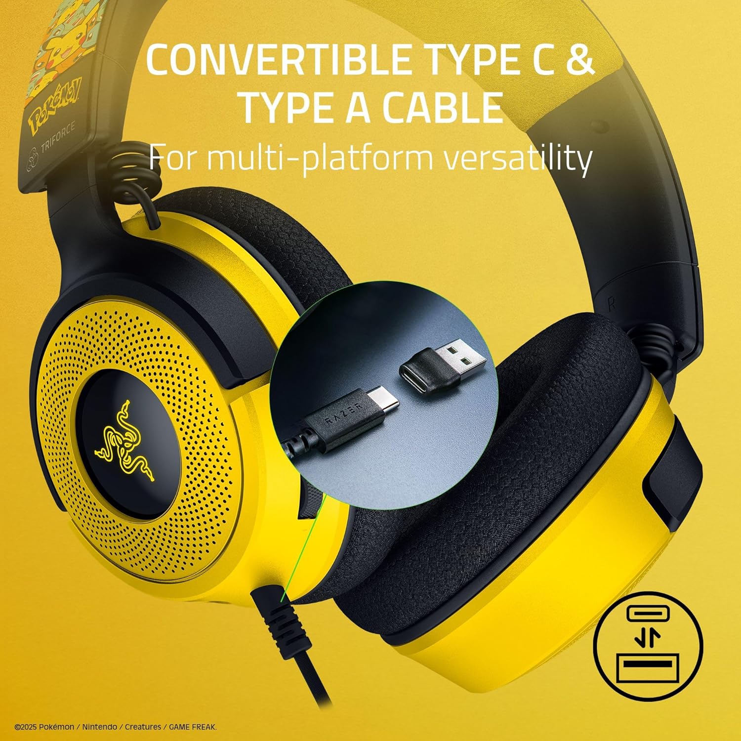 Razer Kraken V4 X Pokémon Edition - Wired USB Gaming Headset - TriForce 40mm Drivers - Retractable Cardioid Mic - Surround Sound - Chroma RGB - for PC & console via USB-C | Pokémon Kanto