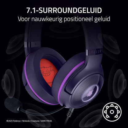 Razer Kraken Kitty V2 - Pokémon Gengar Edition - USB-headset - Gengar-spikes - Stream-reactieve verlichting - HyperClear cardioïde microfoon - TriForce 40mm drivers - 7.1 surround sound | Violet