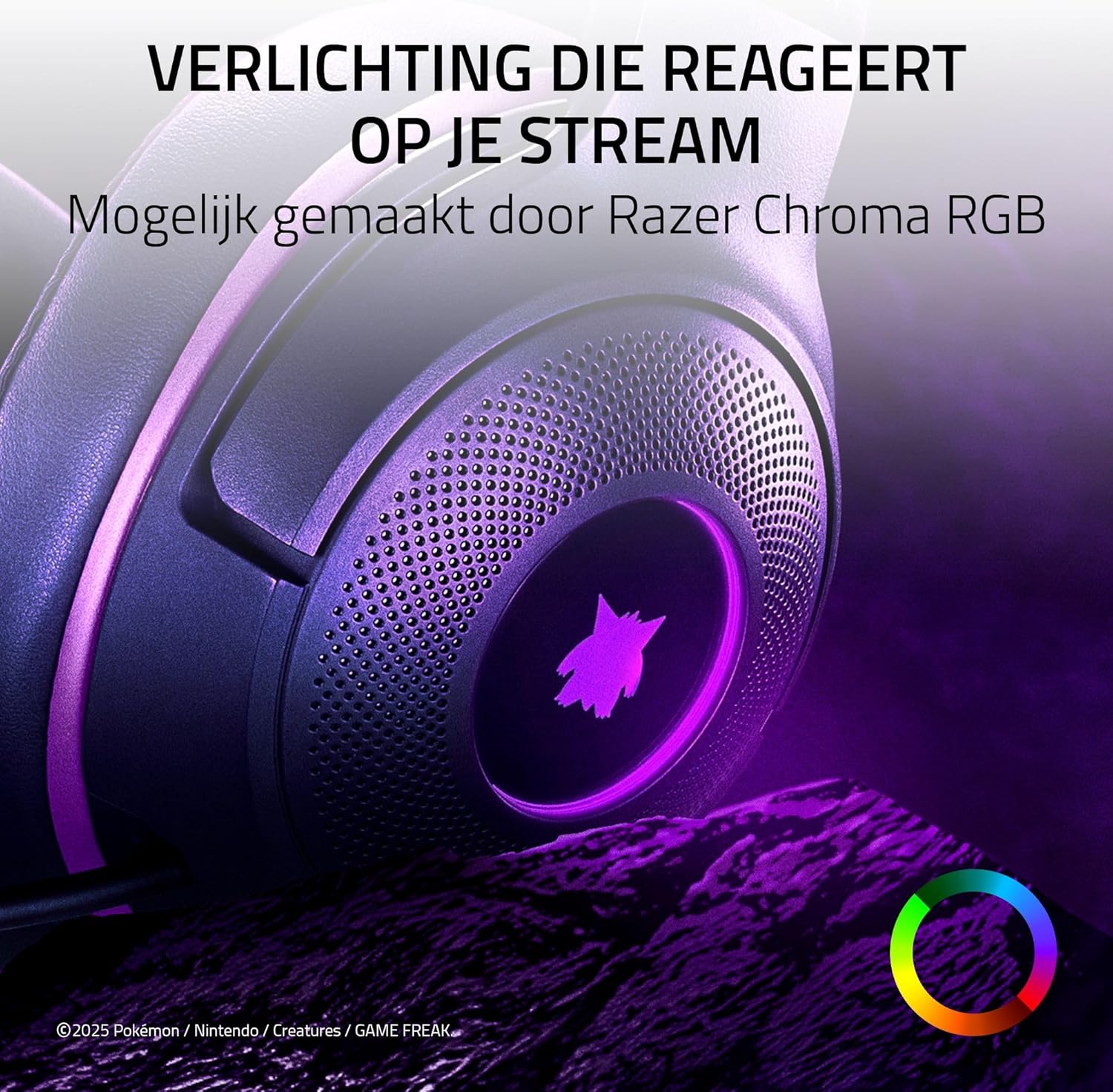 Razer Kraken Kitty V2 - Pokémon Gengar Edition - USB-headset - Gengar-spikes - Stream-reactieve verlichting - HyperClear cardioïde microfoon - TriForce 40mm drivers - 7.1 surround sound | Violet