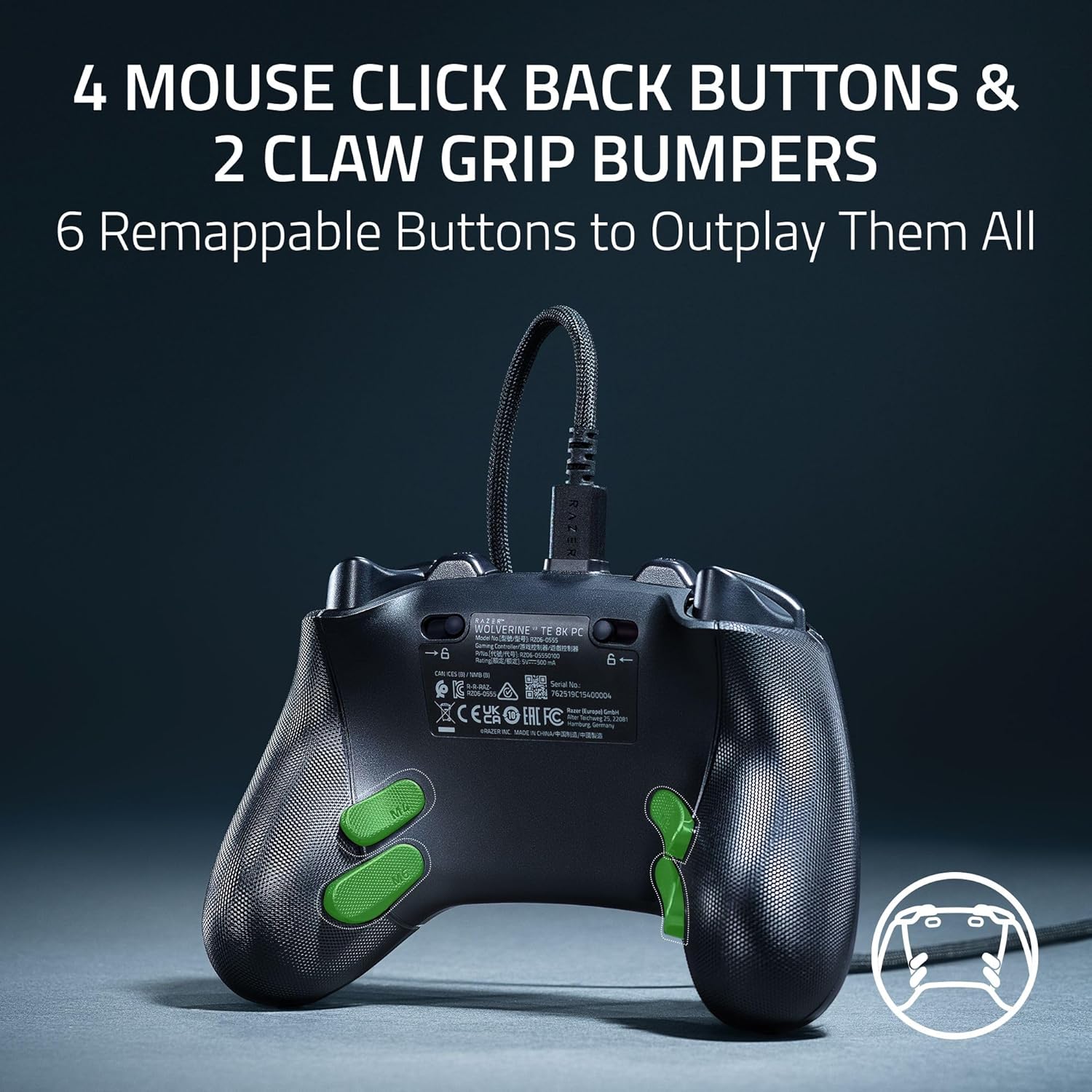 Razer Wolverine V3 Tournament Edition 8K PC - Wired Esports Controller for PC (8K Hz HyperPolling, TMR Thumbsticks with Swappable Caps, 4 Mouse Click Back Buttons & 2 Claw Grip Bumpers) Black