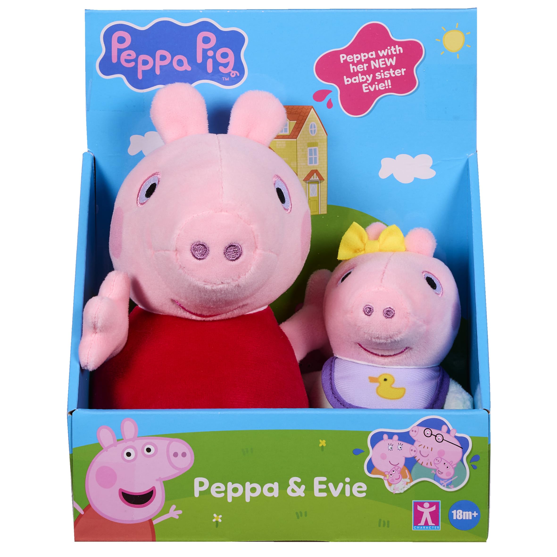 Peppa Pig 2-Pack Plsuhies - Peppa with Baby Sister Evie - Stuffed Animal Pre-School Toys