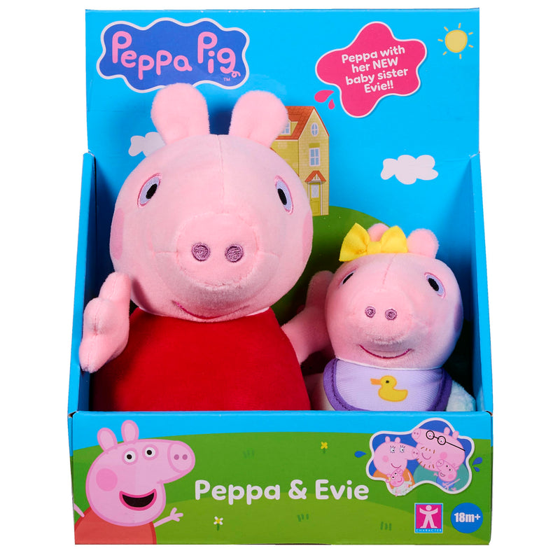 Peppa Pig 2-Pack Plsuhies - Peppa with Baby Sister Evie - Stuffed Animal Pre-School Toys