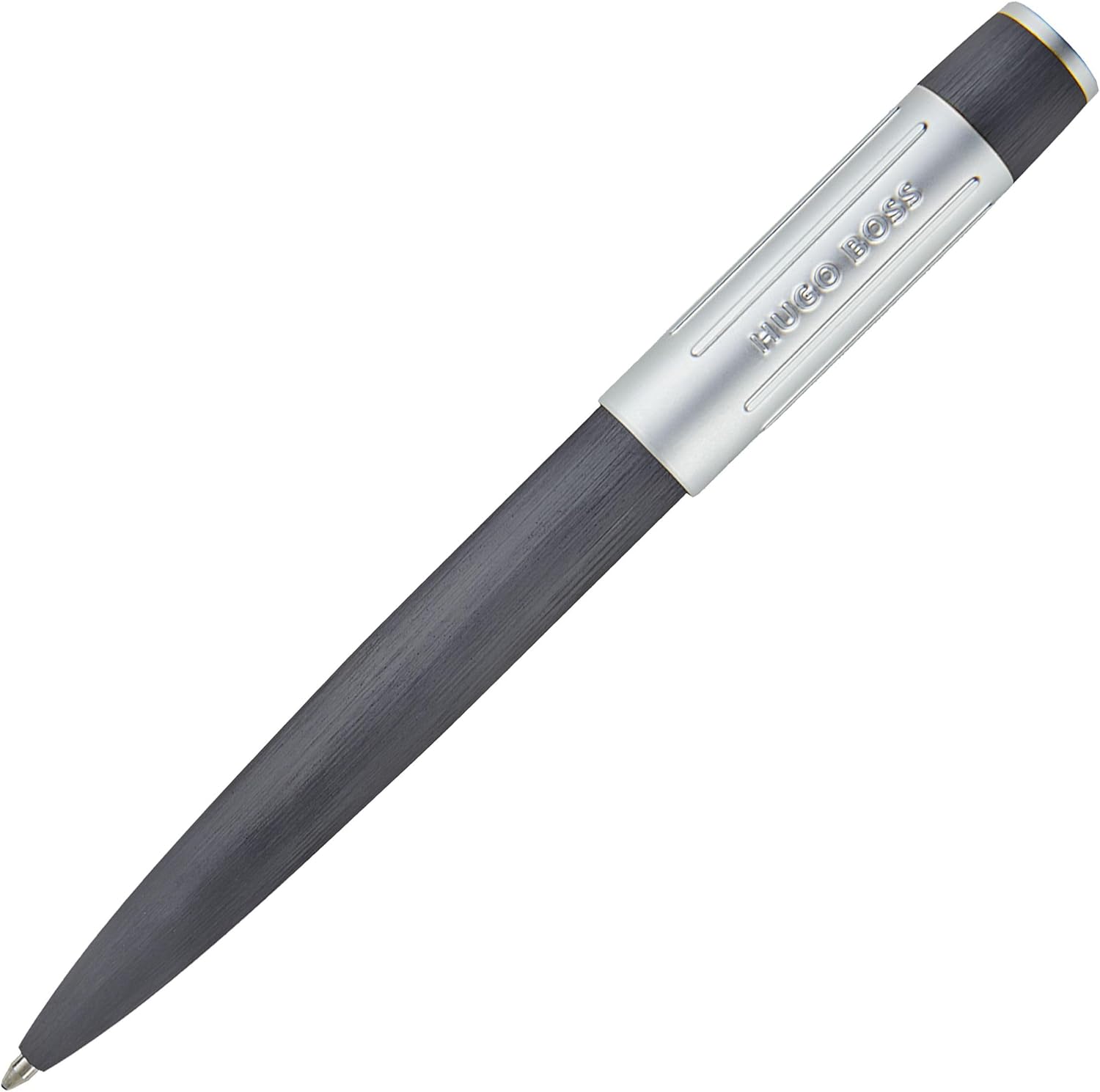 Hugo Boss Gear Ribs HSV3064D Brass and Aluminium Ballpoint Pen Gun Length: 13.8 cm Blue