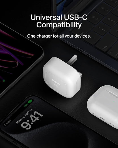 Belkin BoostCharge 20W Cubic Wall Charger, USB-C Power Delivery Fast Charging for Apple iPhone 16, 16 Plus, 16 Pro, 16 Pro Max, 15, 15 Pro, 15 Pro Max, Samsung Galaxy S24, iPad, AirPods & More - White