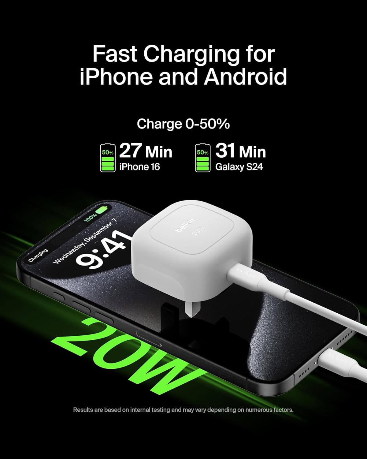 Belkin BoostCharge 20W Cubic Wall Charger, USB-C Power Delivery Fast Charging for Apple iPhone 16, 16 Plus, 16 Pro, 16 Pro Max, 15, 15 Pro, 15 Pro Max, Samsung Galaxy S24, iPad, AirPods & More - White