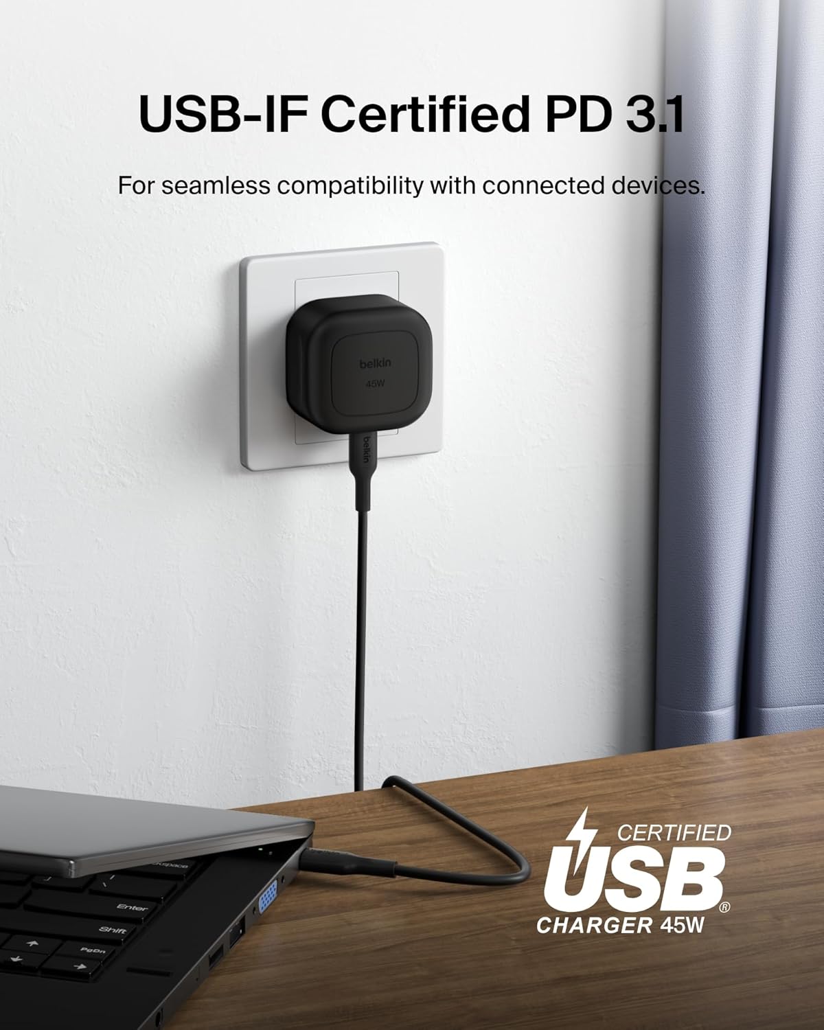 Belkin Compact Wall Charger 45W, USB-C Power Delivery Fast Charging for Apple iPhone 16, 16 Plus, 16 Pro, 16 Pro Max, 15 Series, Samsung Galaxy S25, iPad, AirPods & More