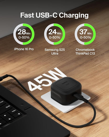 Belkin Compact Wall Charger 45W, USB-C Power Delivery Fast Charging for Apple iPhone 16, 16 Plus, 16 Pro, 16 Pro Max, 15 Series, Samsung Galaxy S25, iPad, AirPods & More
