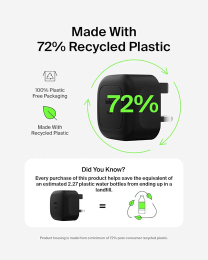 Belkin Compact Wall Charger 45W, USB-C Power Delivery Fast Charging for Apple iPhone 16, 16 Plus, 16 Pro, 16 Pro Max, 15 Series, Samsung Galaxy S25, iPad, AirPods & More