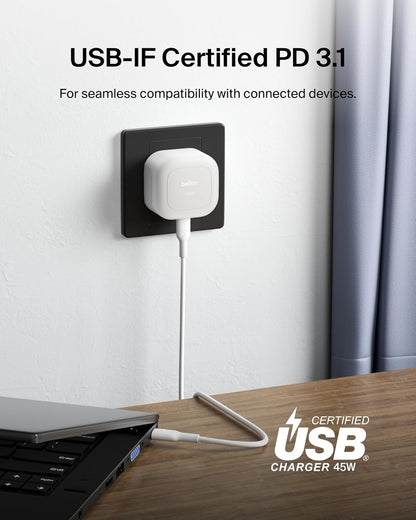 Belkin Compact Wall Charger 45W, USB-C Power Delivery Fast Charging for Apple iPhone 16, 16 Plus, 16 Pro, 16 Pro Max, 15 Series, Samsung Galaxy S25, iPad, AirPods & More