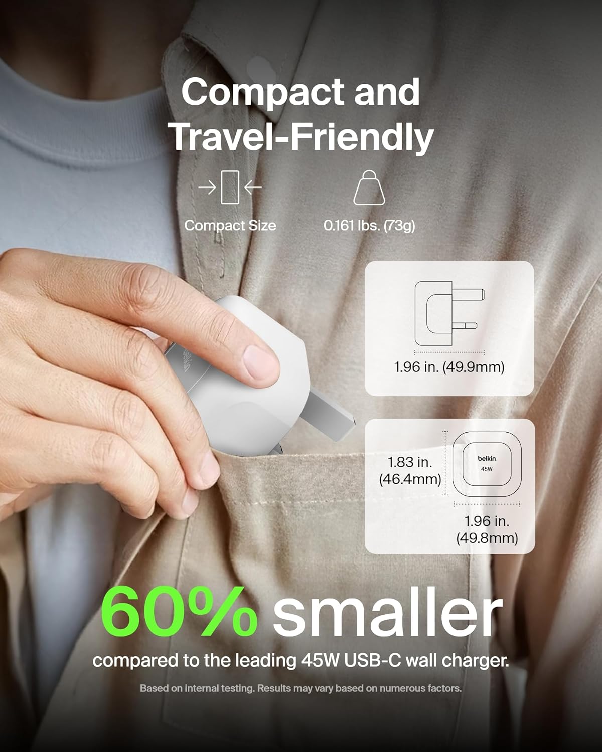 Belkin Compact Wall Charger 45W, USB-C Power Delivery Fast Charging for Apple iPhone 16, 16 Plus, 16 Pro, 16 Pro Max, 15 Series, Samsung Galaxy S25, iPad, AirPods & More