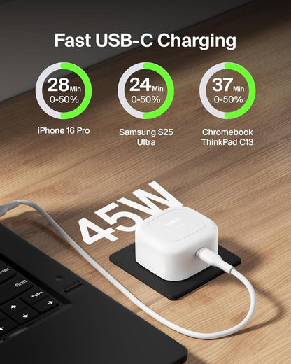 Belkin Compact Wall Charger 45W, USB-C Power Delivery Fast Charging for Apple iPhone 16, 16 Plus, 16 Pro, 16 Pro Max, 15 Series, Samsung Galaxy S25, iPad, AirPods & More