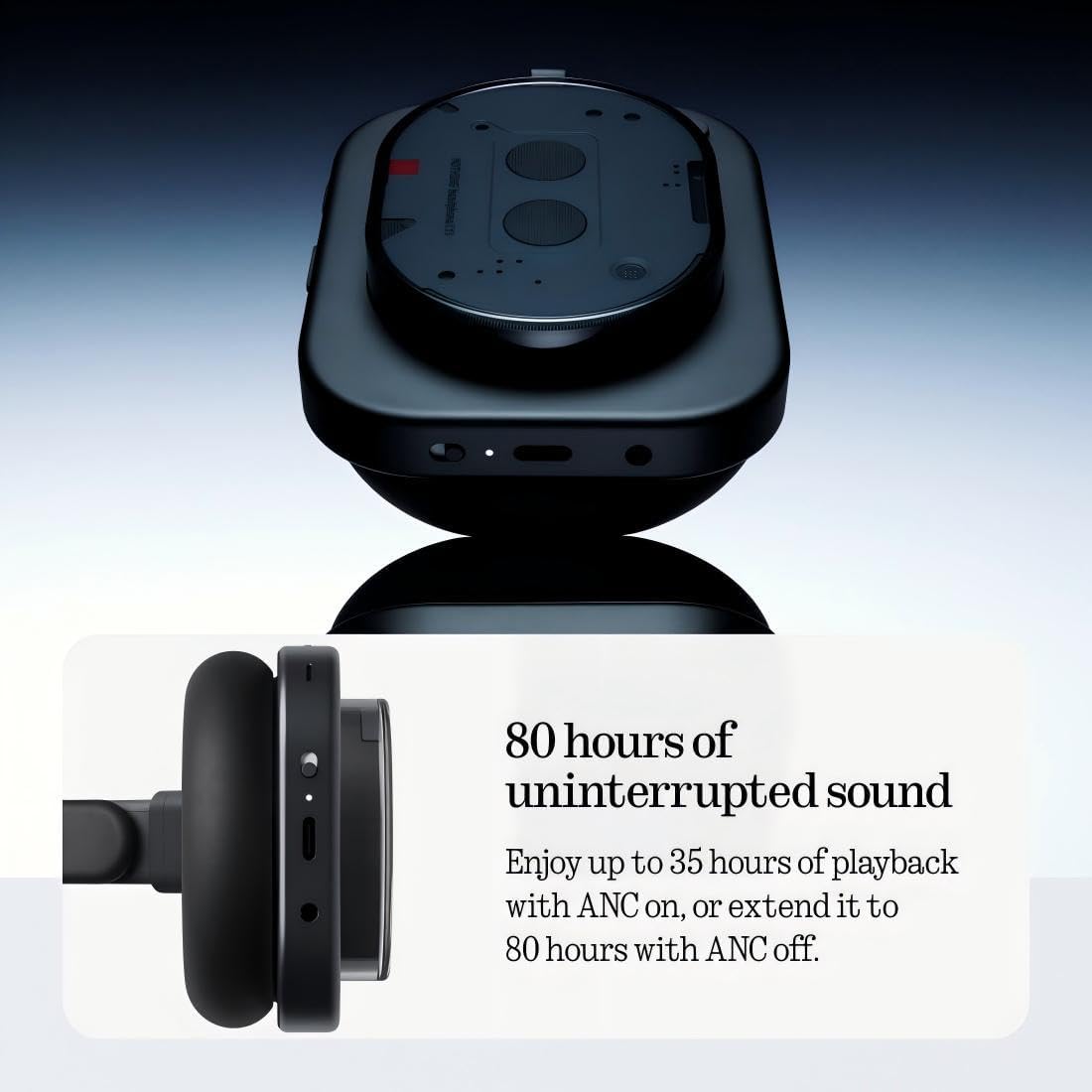 Nothing Headphone (1) Wireless Over Ear Headphones with Active Noise Cancelling, Up to 80 Hours of Battery Life, Hi-Res, Spatial Audio, Water Resistance