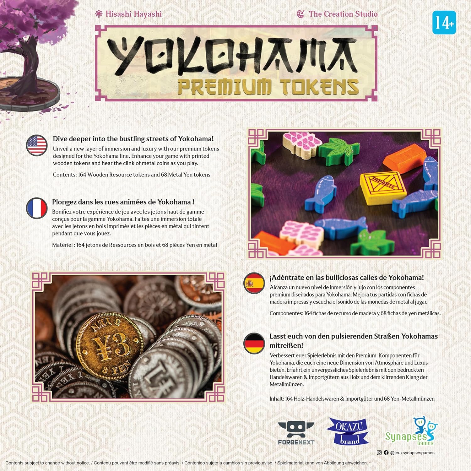Synapses Games | Yokohama: Premium Tokens | Strategy Board Game Accessory | Upgraded Wood Tokens and Metal Coins