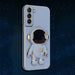 Plating Fold Stand Holder Phone Case for Samsung Galaxy S22 Ultra Note20 Note10 S21 Plus S20 FE A22 A32 A52 A72 Astronaut Cover, Blue, for S20 FE