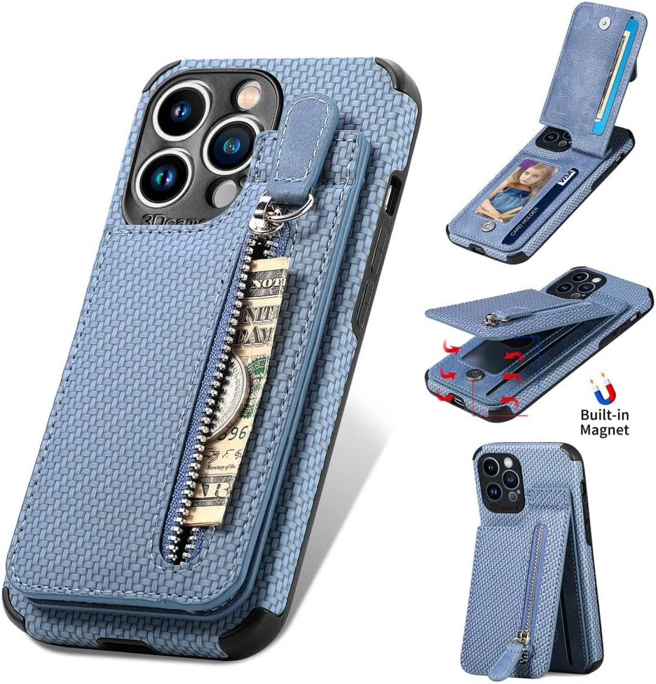 Zipper Cards Wallet Leather Phone Case For iPhone 13 12 Mini 11 Pro Max X XS XR 8 7 6 6S Plus SE 2020 Purse Card Holder Cover,Blue,For iPhone X XS