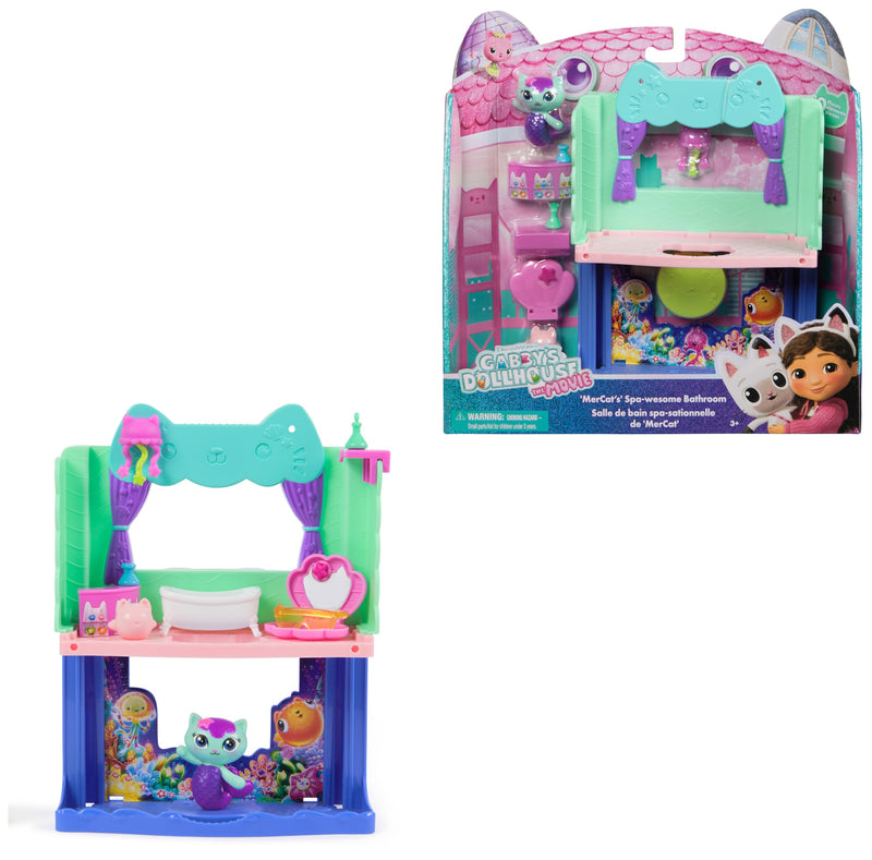 Gabby’s Dollhouse: Der Film – Portal Raum "Spa-tastisches Badezimmer von Meerkätzchen", 10-teiliges Spielset mit Katzenfigur & Zubehör, für Kinder ab 3 Jahren