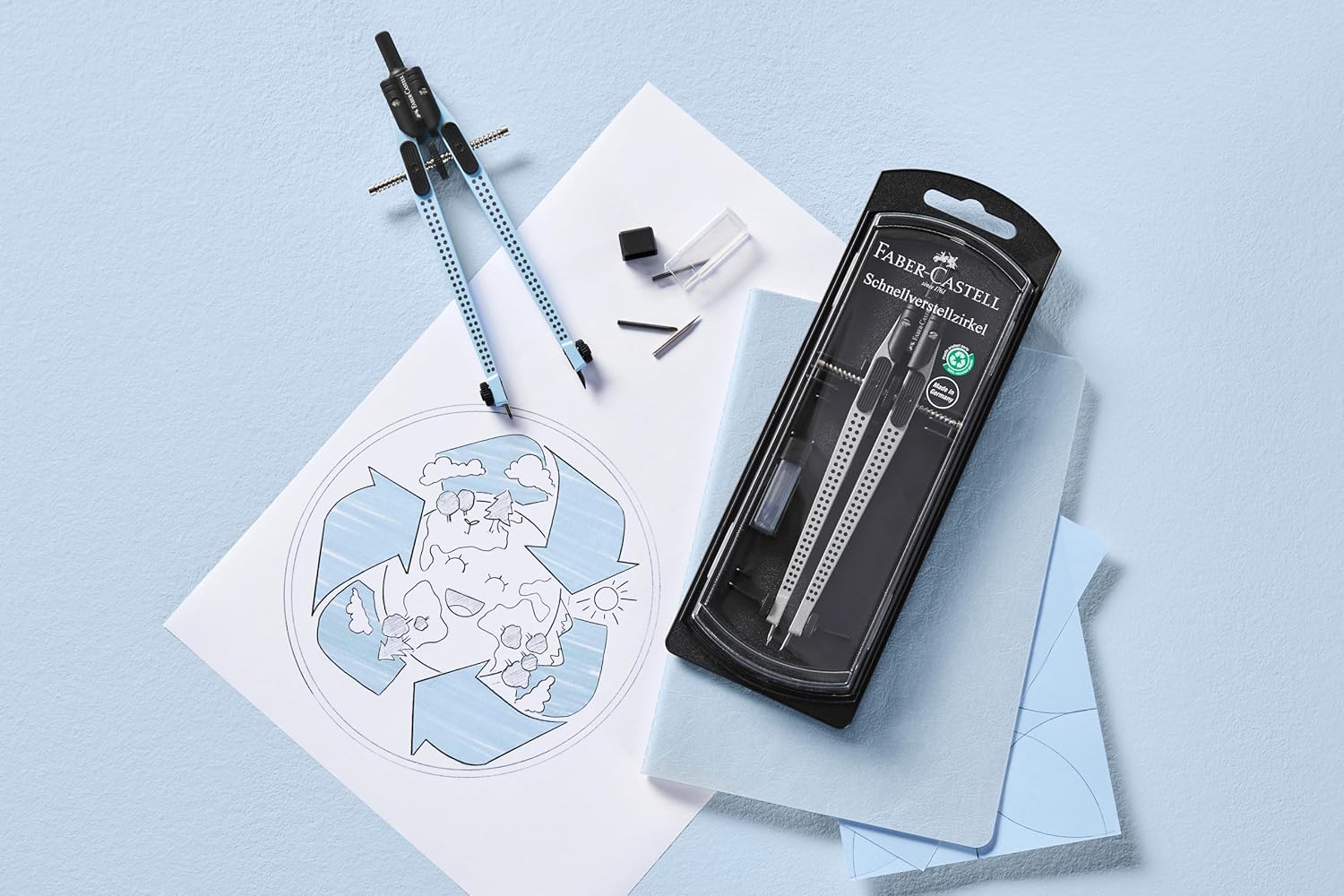 Faber-Castell 174074 - Compás Grip Articulado - Sky Blue