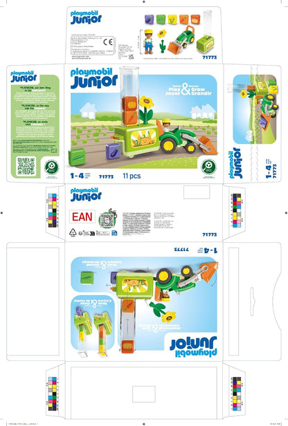 Playmobil | JUNIOR | Tractor with fun planter | Toy from 1 year | Gift for toddlers | Promotes learning about vegetables and colors | Sustainable toy with outdoor function & accessories | 71773