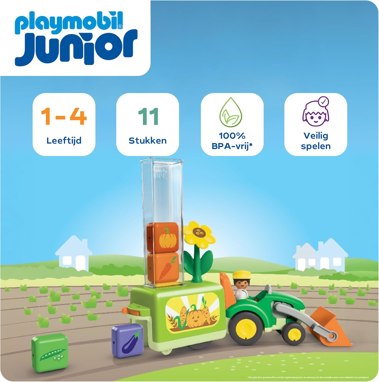 Playmobil | JUNIOR | Tractor with fun planter | Toy from 1 year | Gift for toddlers | Promotes learning about vegetables and colors | Sustainable toy with outdoor function & accessories | 71773