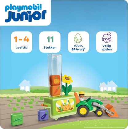 Playmobil | JUNIOR | Tractor with fun planter | Toy from 1 year | Gift for toddlers | Promotes learning about vegetables and colors | Sustainable toy with outdoor function & accessories | 71773