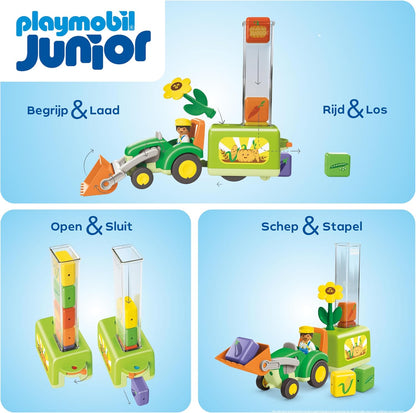 Playmobil | JUNIOR | Tractor with fun planter | Toy from 1 year | Gift for toddlers | Promotes learning about vegetables and colors | Sustainable toy with outdoor function & accessories | 71773