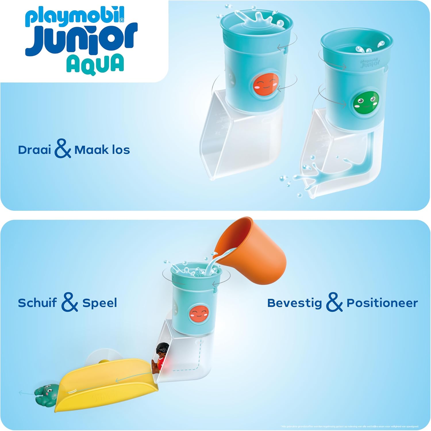 PLAYMOBIL Junior Aqua 71775 Watervaltank met glijbaan, waterspeelgoed vanaf 1 jaar, cadeau voor kleine kinderen, duurzaam badspeelgoed met glijbaan en waterval