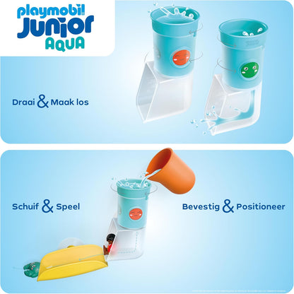 PLAYMOBIL Junior Aqua 71775 Watervaltank met glijbaan, waterspeelgoed vanaf 1 jaar, cadeau voor kleine kinderen, duurzaam badspeelgoed met glijbaan en waterval