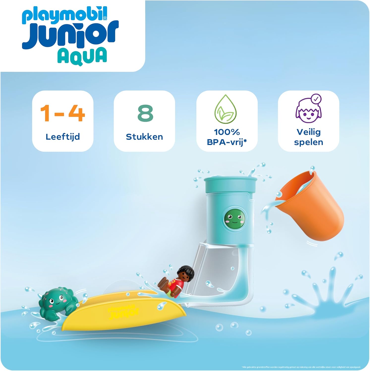 PLAYMOBIL Junior Aqua 71775 Watervaltank met glijbaan, waterspeelgoed vanaf 1 jaar, cadeau voor kleine kinderen, duurzaam badspeelgoed met glijbaan en waterval
