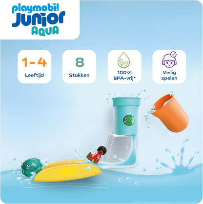PLAYMOBIL Junior Aqua 71775 Watervaltank met glijbaan, waterspeelgoed vanaf 1 jaar, cadeau voor kleine kinderen, duurzaam badspeelgoed met glijbaan en waterval