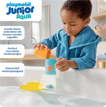 PLAYMOBIL Junior Aqua 71775 Watervaltank met glijbaan, waterspeelgoed vanaf 1 jaar, cadeau voor kleine kinderen, duurzaam badspeelgoed met glijbaan en waterval
