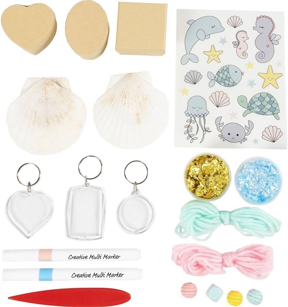 Craft Kit Decoration, Boxes, Shells, Key Rings, Pastel Colours, 1 Pack